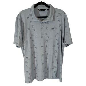 TravisMathew Mens XXL Perks of the job Polo Shirt Heather Ash Blue Golfing